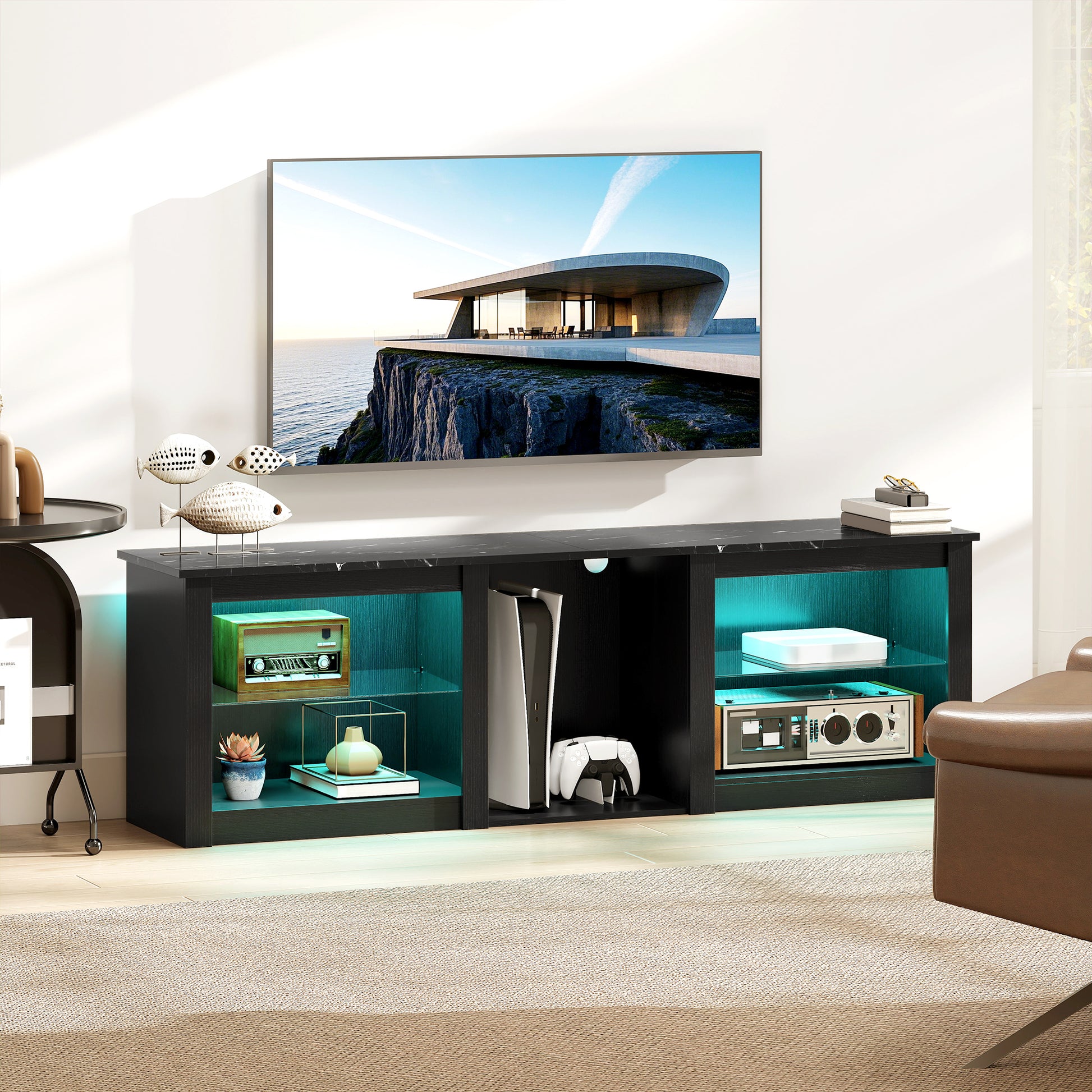 HOMCOM LED TV Stand Modern Entertainment Center Black
