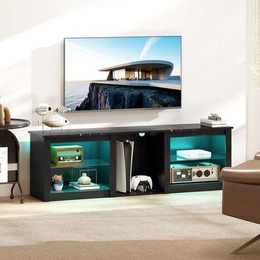 HOMCOM LED TV Stand Modern Entertainment Center Black