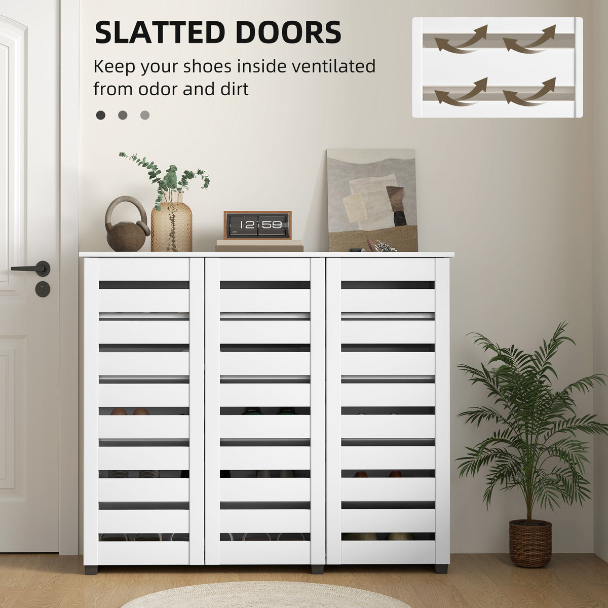 Wide Shoe Cabinet with Slatted Doors – 45"W x 39"H