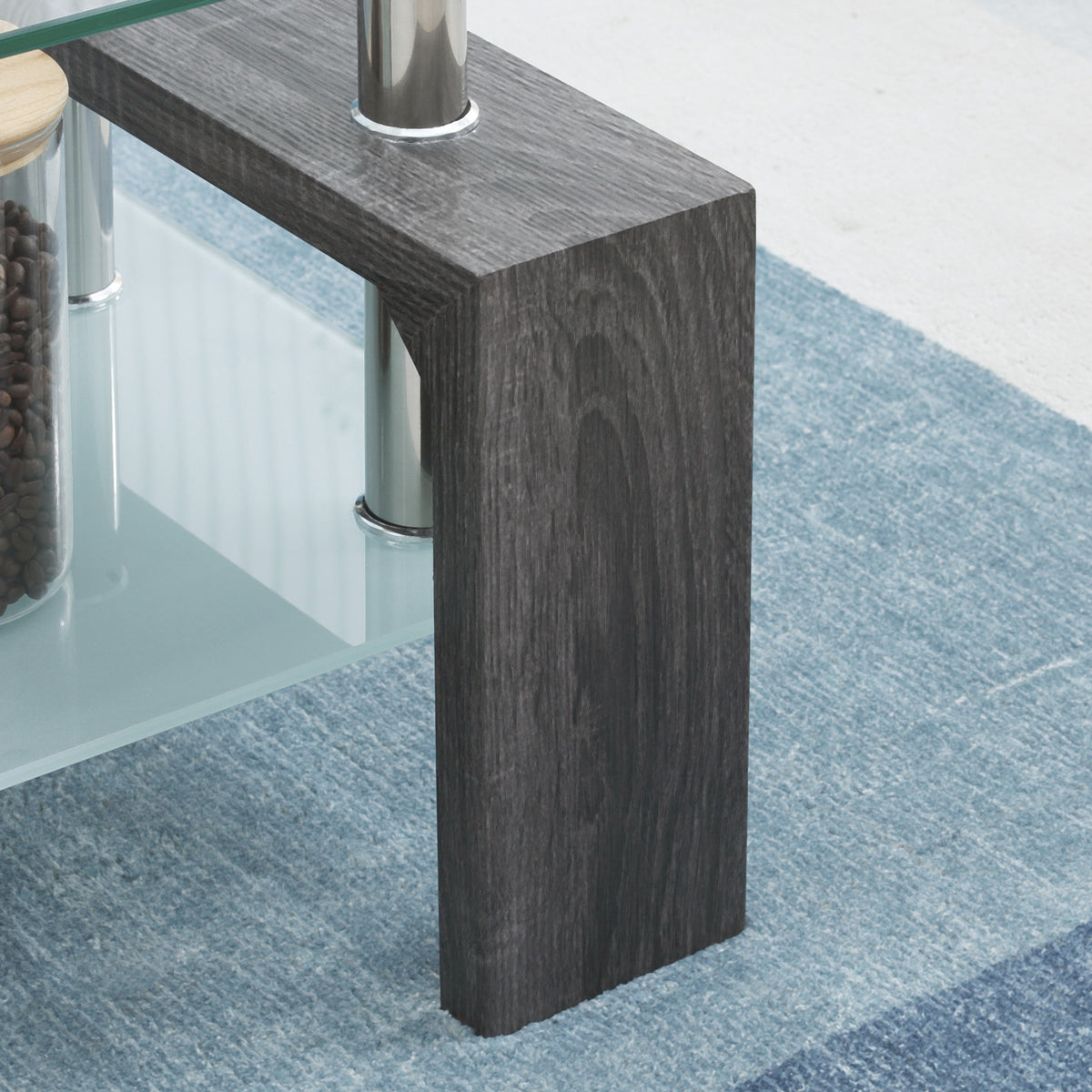 Rectangle Glass-Top Coffee Table with Storage Shelf, Grey