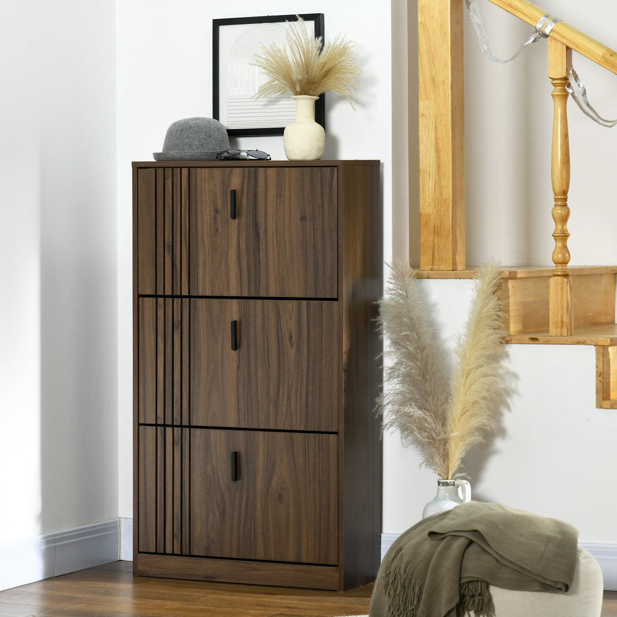 Shoe Cabinet with 3 Flip Drawers for 18 Pairs – 25"W x 46"H