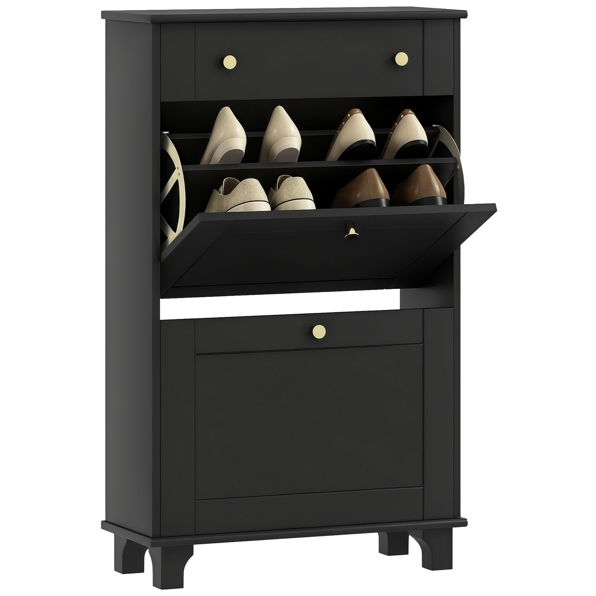 Slim Shoe Storage with 2 Flip Drawers and Adjustable Shelves – 24"W x 39"H