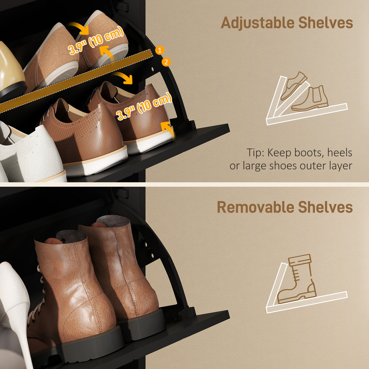 Shoe Cabinet with 2 Flip Drawers – 31"W x 43"H