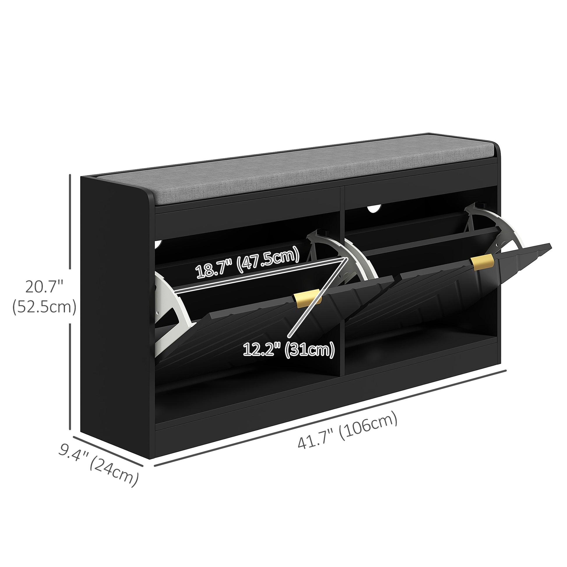 Modern Upholstered Hallway Shoe Storage Bench with Flip Drawers & Vents