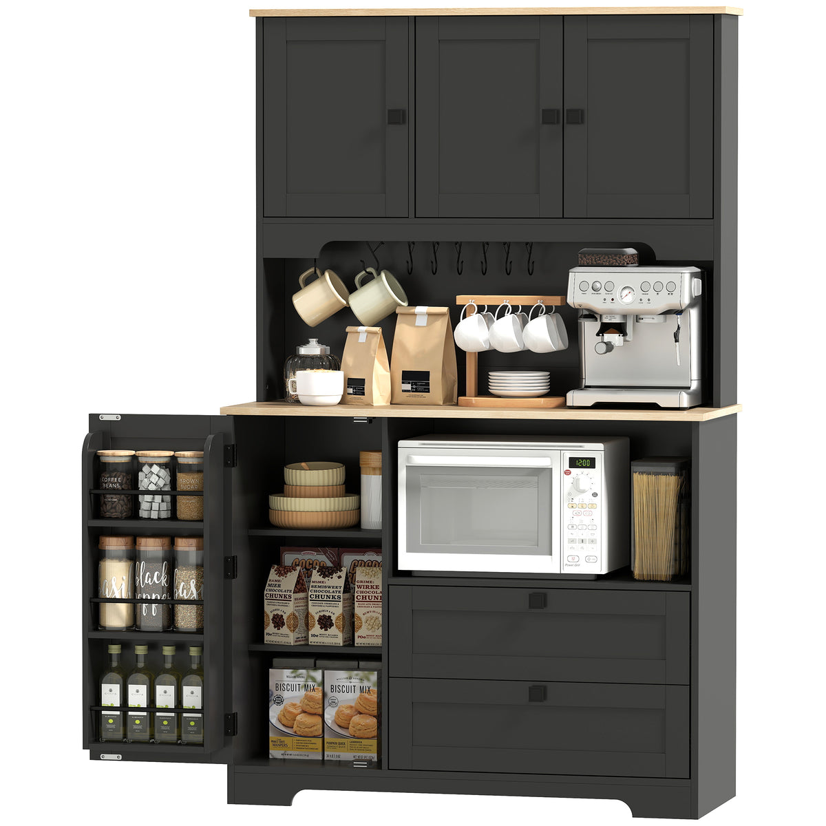 Tall Kitchen Hutch with 3 Cabinets – 39"W x 64"H