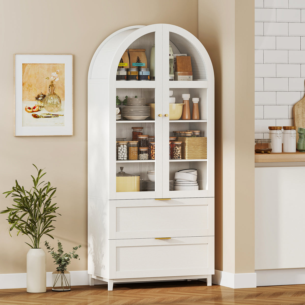 Farmhouse Kitchen Storage Cabinet with 2 Drawers – 31"W x 71"H