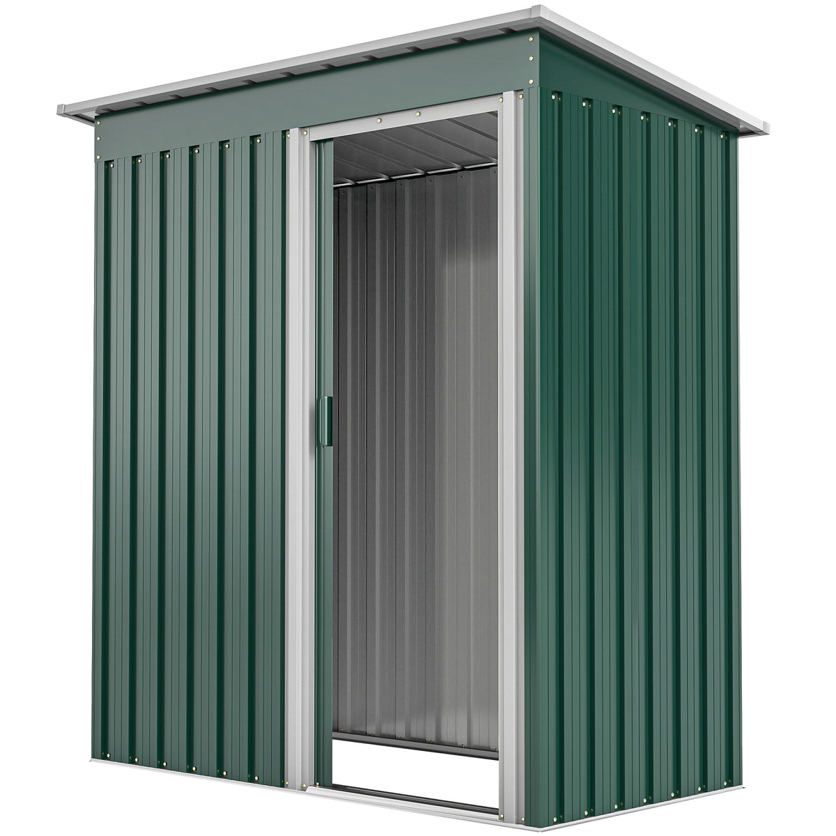 5 x 3 FT Outdoor Storage Shed with Sliding Door and Sloped Roof, Steel Frame Garden Shed Tool Equipment – Green