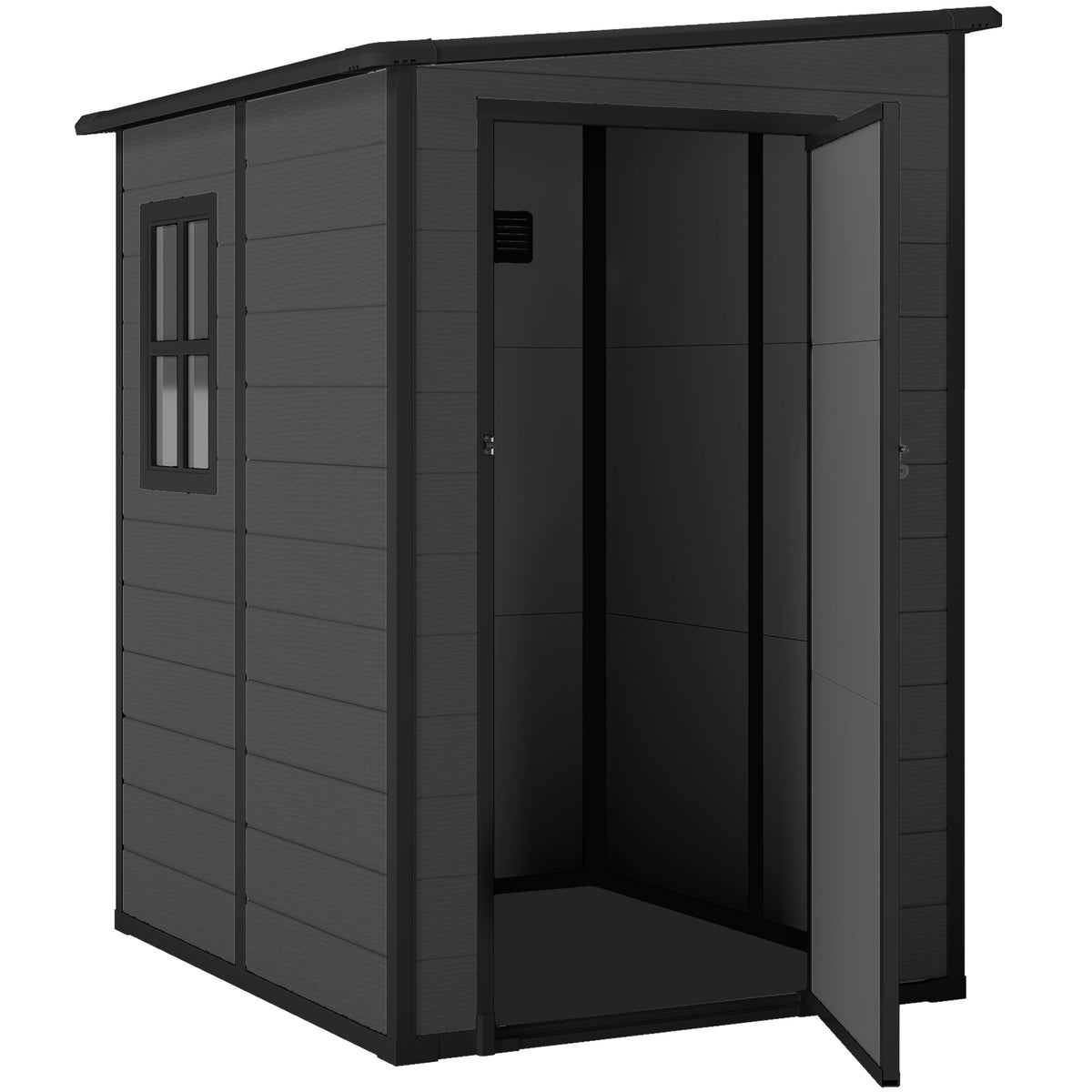 4'x5' Garden Storage Shed, Lean to Shed, Lockable Garden Tool Storage House with Window, Vent – Dark Grey