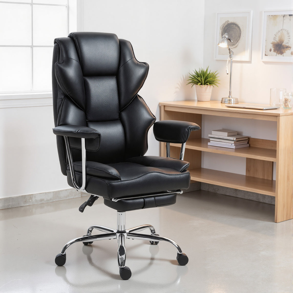 Big and Tall Office Chair, 400 lbs Overstuffed Desk Chair with Shaped Foam, PU Leather, Black