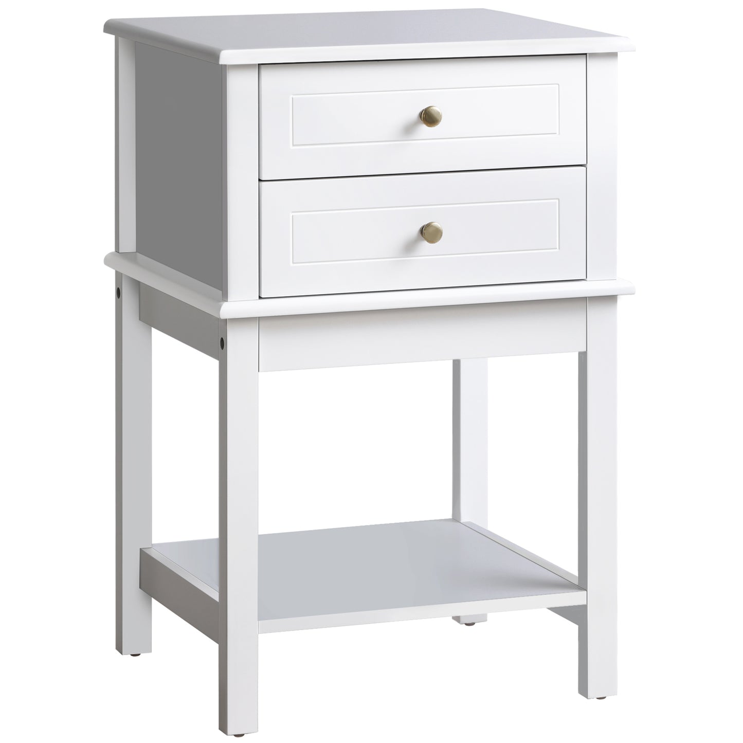 Modern White Nightstand End Table with Drawers and Storage Shelf