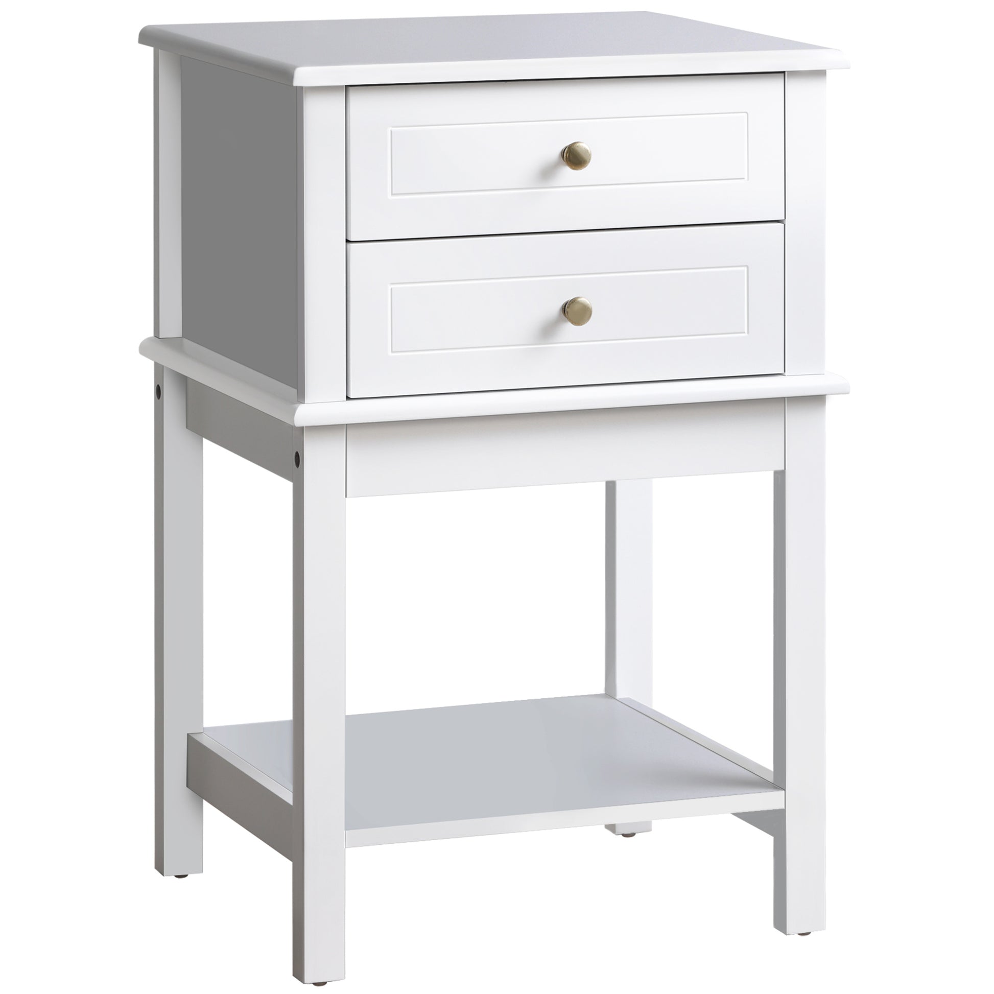 Modern White Nightstand End Table with Drawers and Storage Shelf