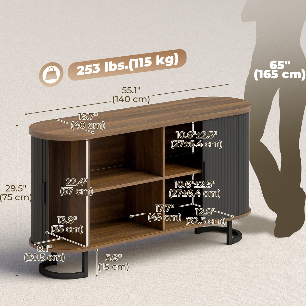Modern Coffee Bar Cabinet with Sliding Doors and Adjustable Shelves – 55"W x 30"H