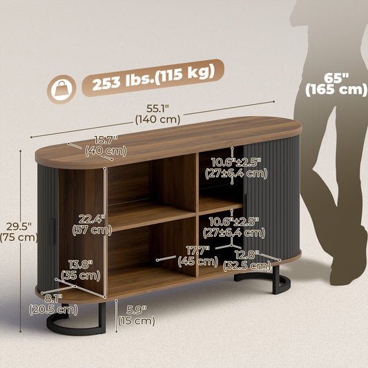 Modern Coffee Bar Cabinet with Sliding Doors and Adjustable Shelves – 55"W x 30"H