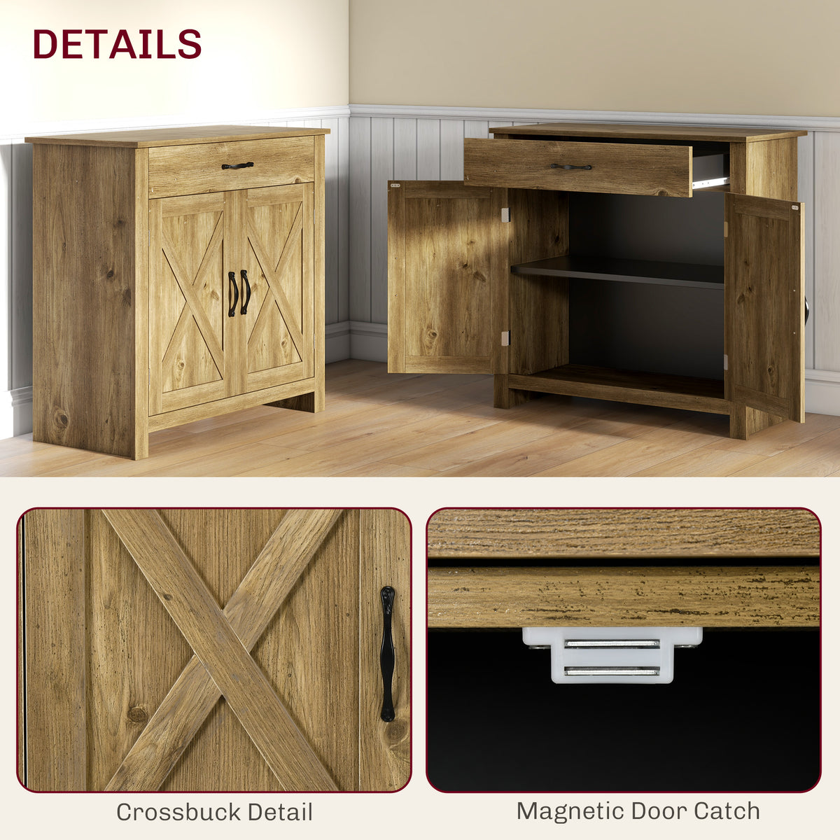 Farmhouse Sideboard Buffet Cabinet with Barn Doors – 32"W x 32"H