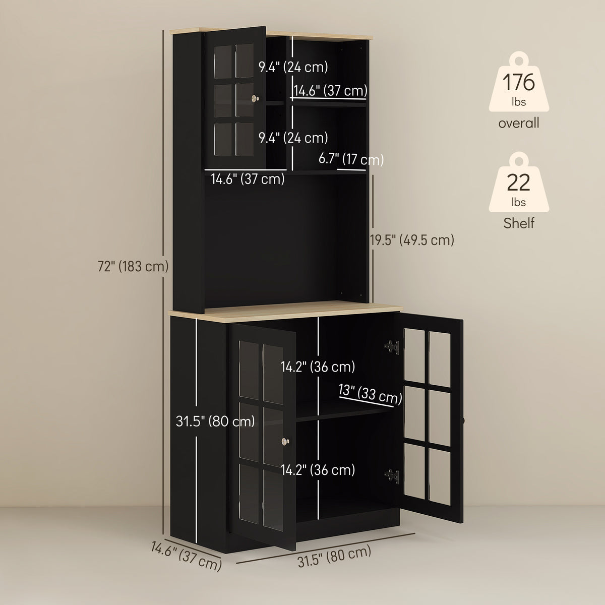 Kitchen Buffet with Hutch – 32"W x 72"H