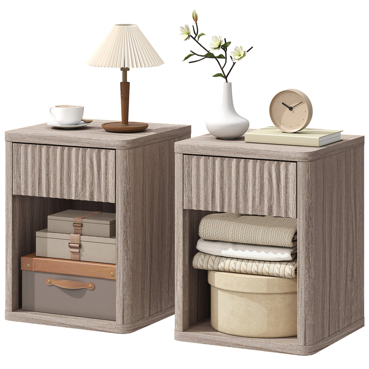 Nightstands with Drawer and Open Shelf, Set of 2 – 16"W x 20"H