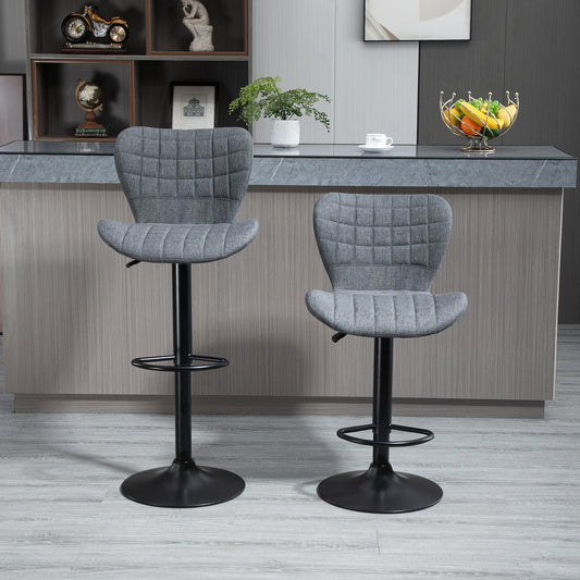Linen-Feel Tufted Adjustable Swivel Bar Chairs, Set of 2, Grey