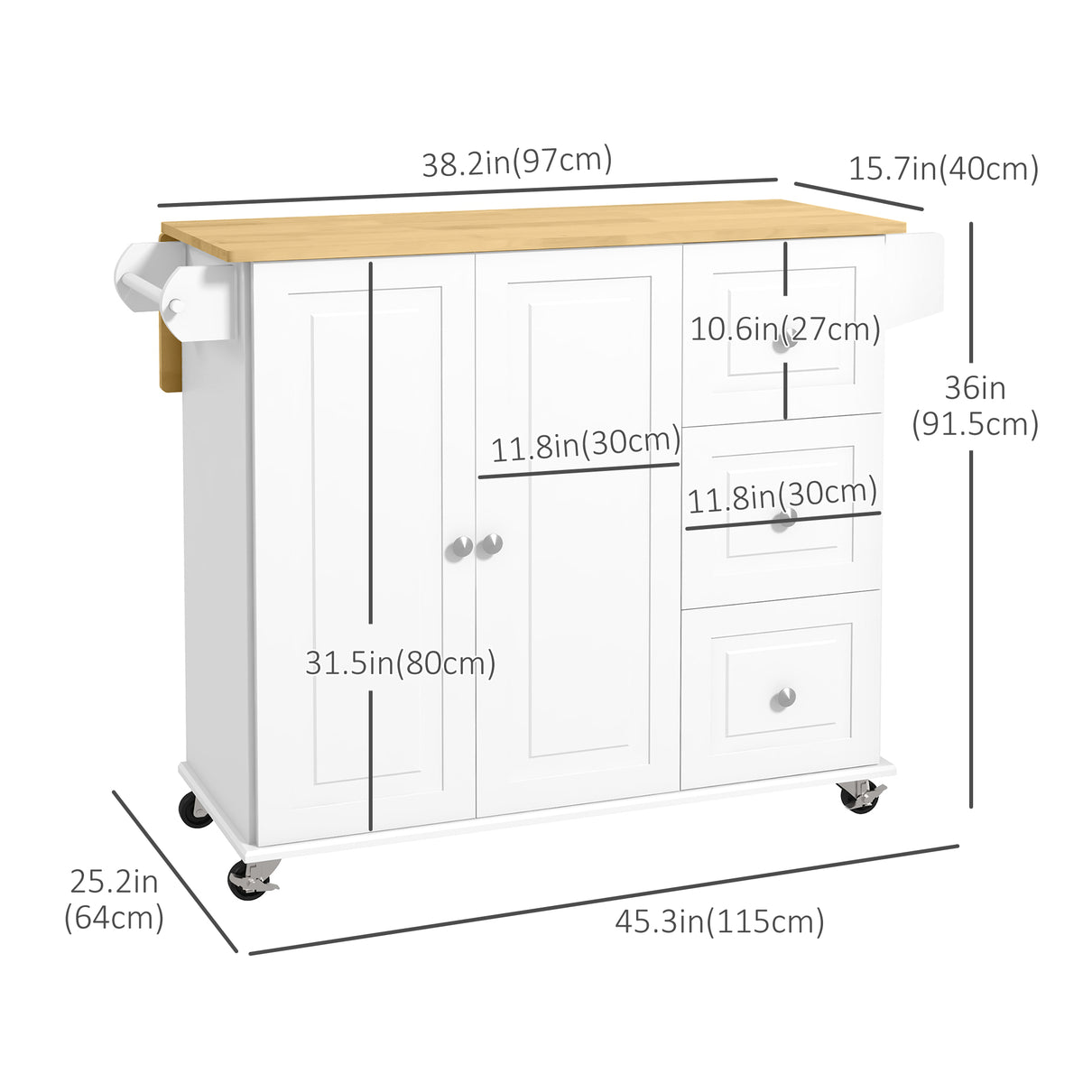 Kitchen Cart with Drop Leaf – 45"W x 36"H