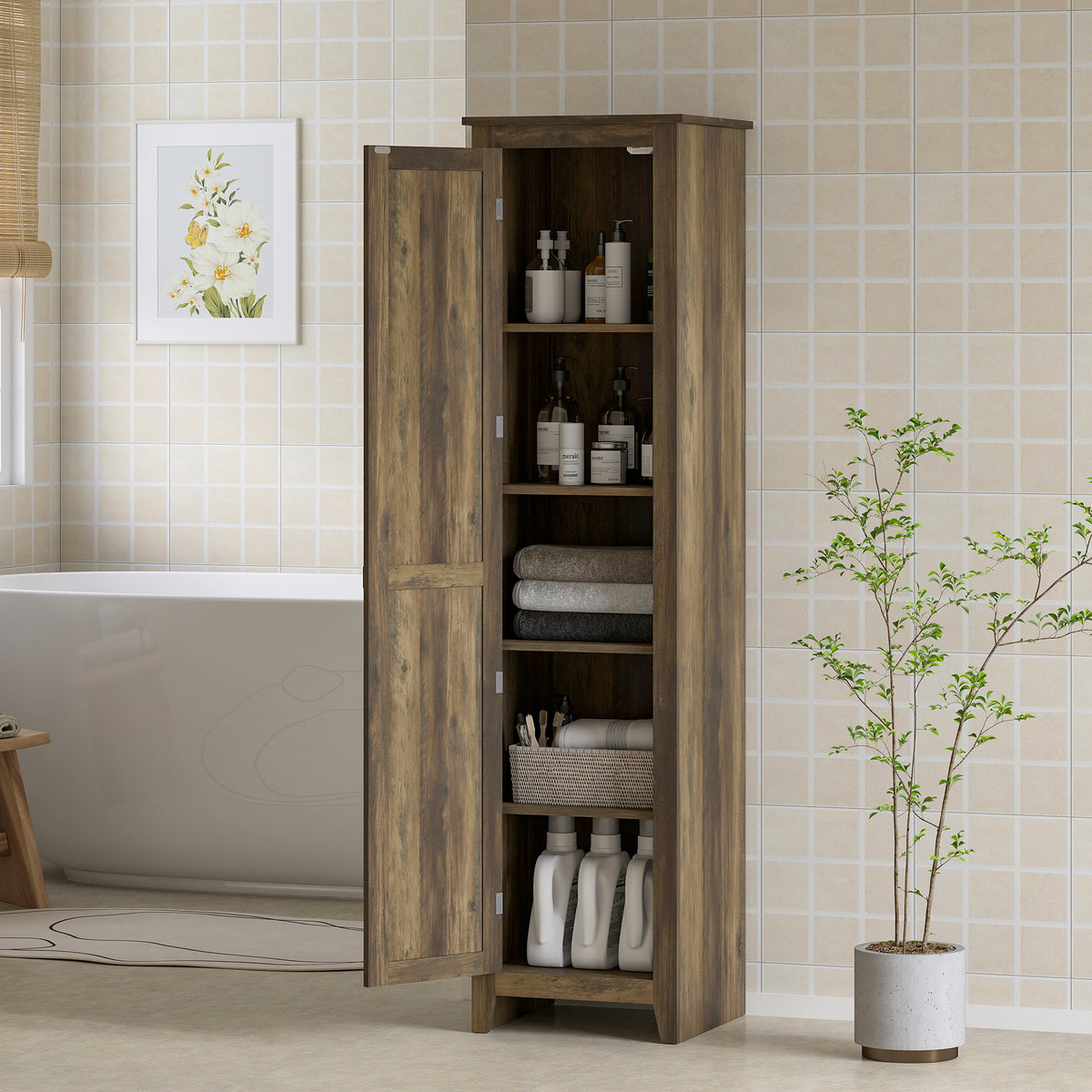 Farmhouse Kitchen Pantry Storage Cabinet with Barn Door – 17"W x 67"H