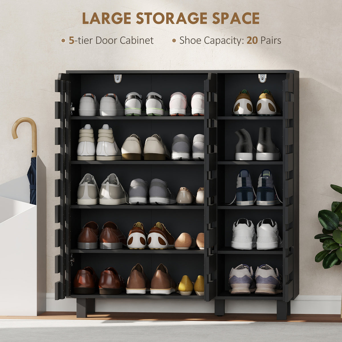 Shoe Cabinet with Hollowed-Out Doors – 34"W x 37"H