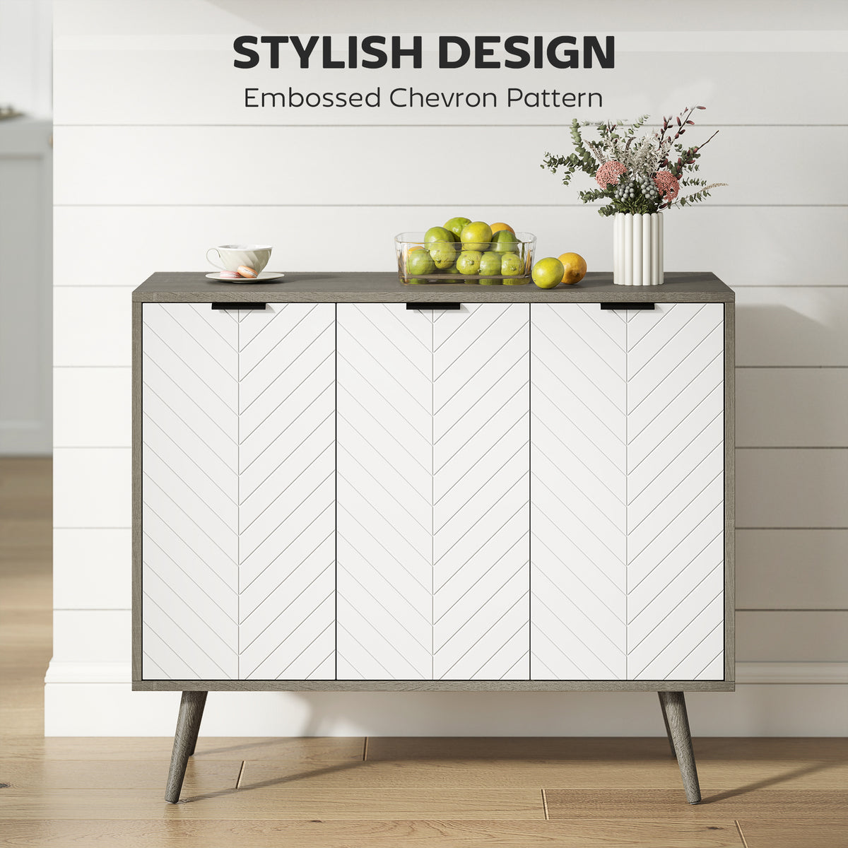 Modern Sideboard and Buffet with Adjustable Shelves and 3 Doors – 36"W x 31"H