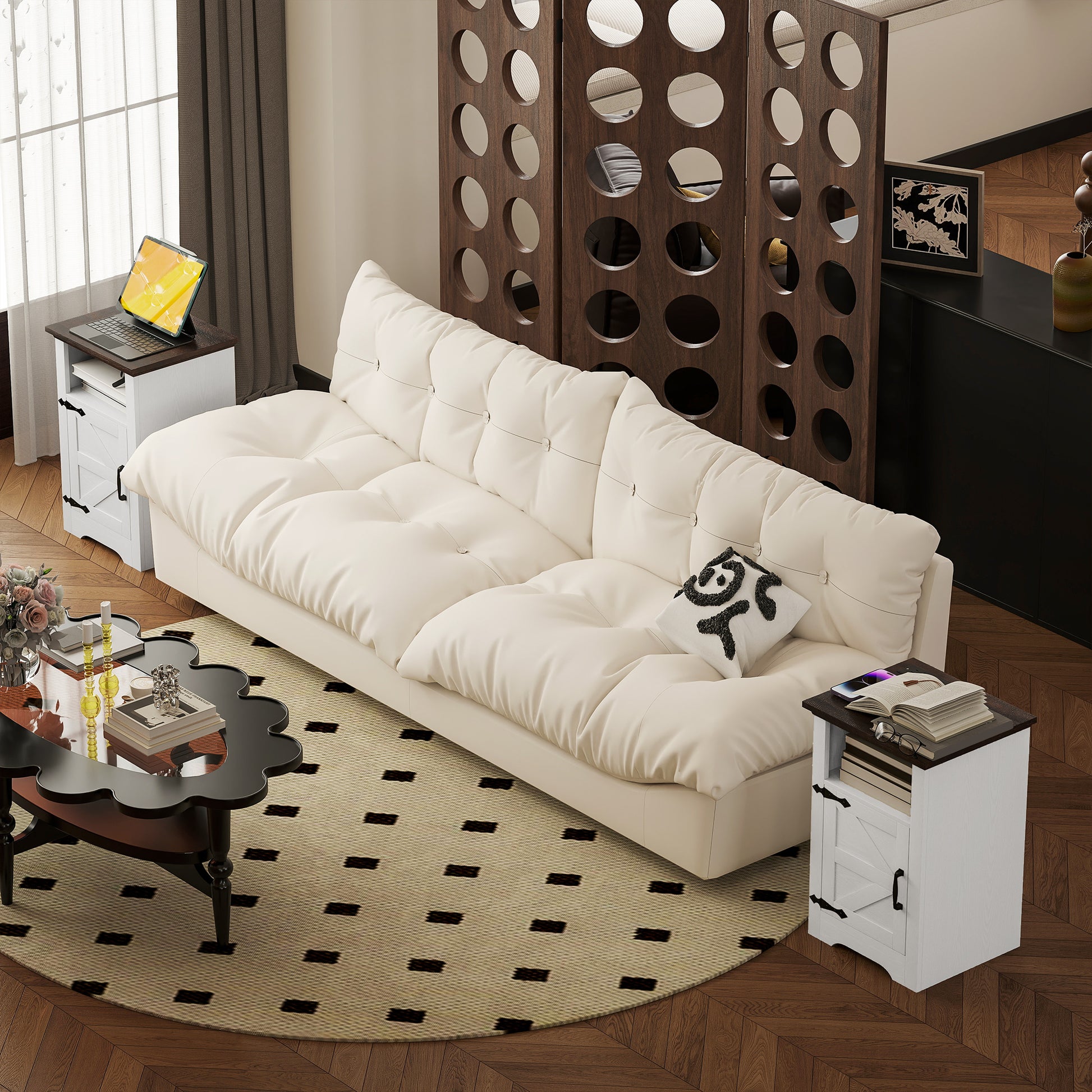 HOMCOM Set of 2 White Nightstands with Charging Outlets, Rustic Side Tables