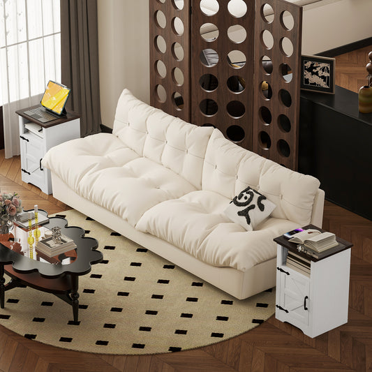 HOMCOM Set of 2 White Nightstands with Charging Outlets, Rustic Side Tables