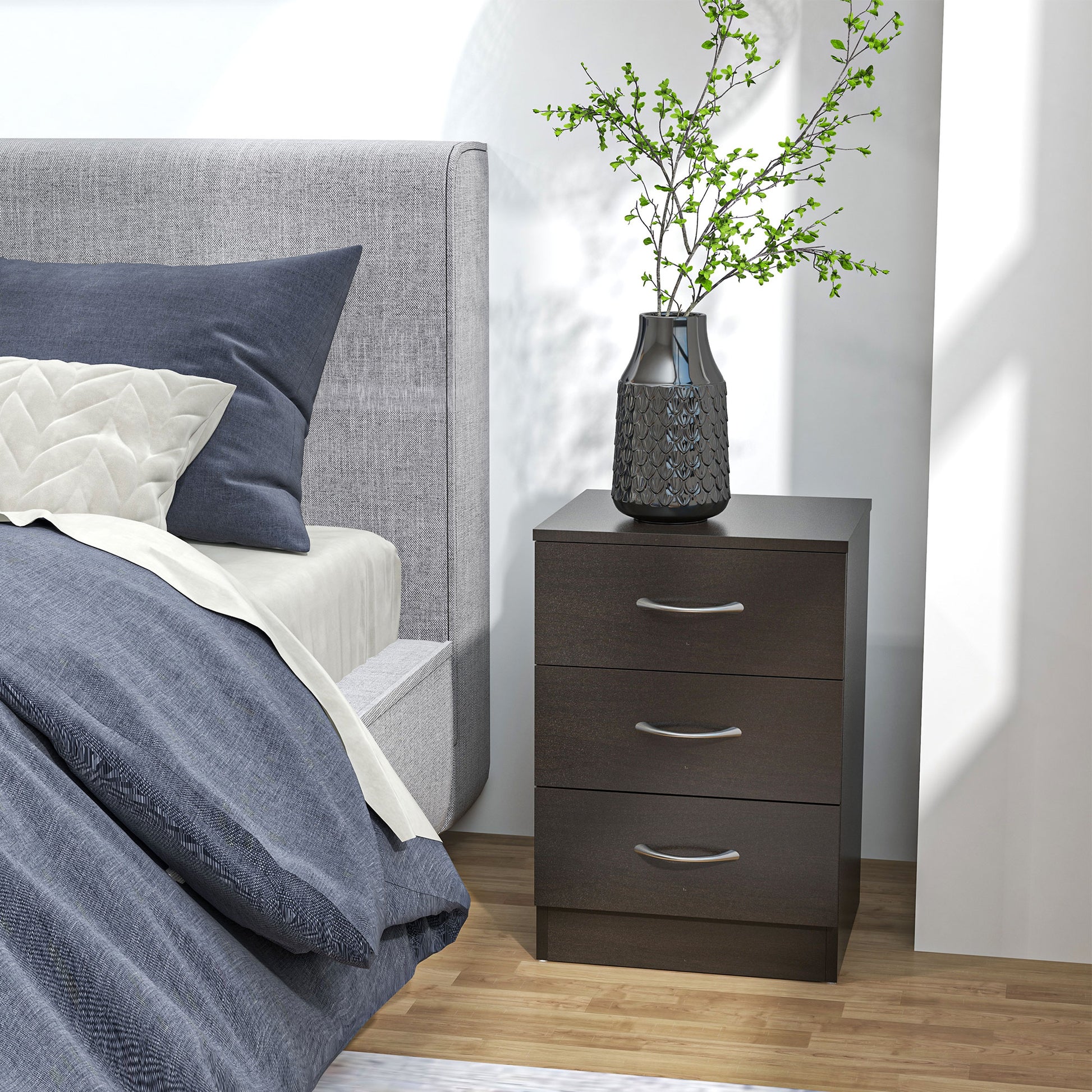 HOMCOM Modern White Nightstand Set, 3-Drawer Bedside Table with Open Shelf