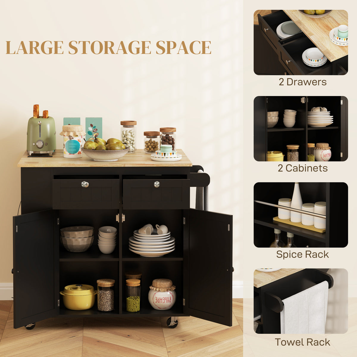 Kitchen Island with Power Outlet and Drop Leaf – 40"W x 33"H