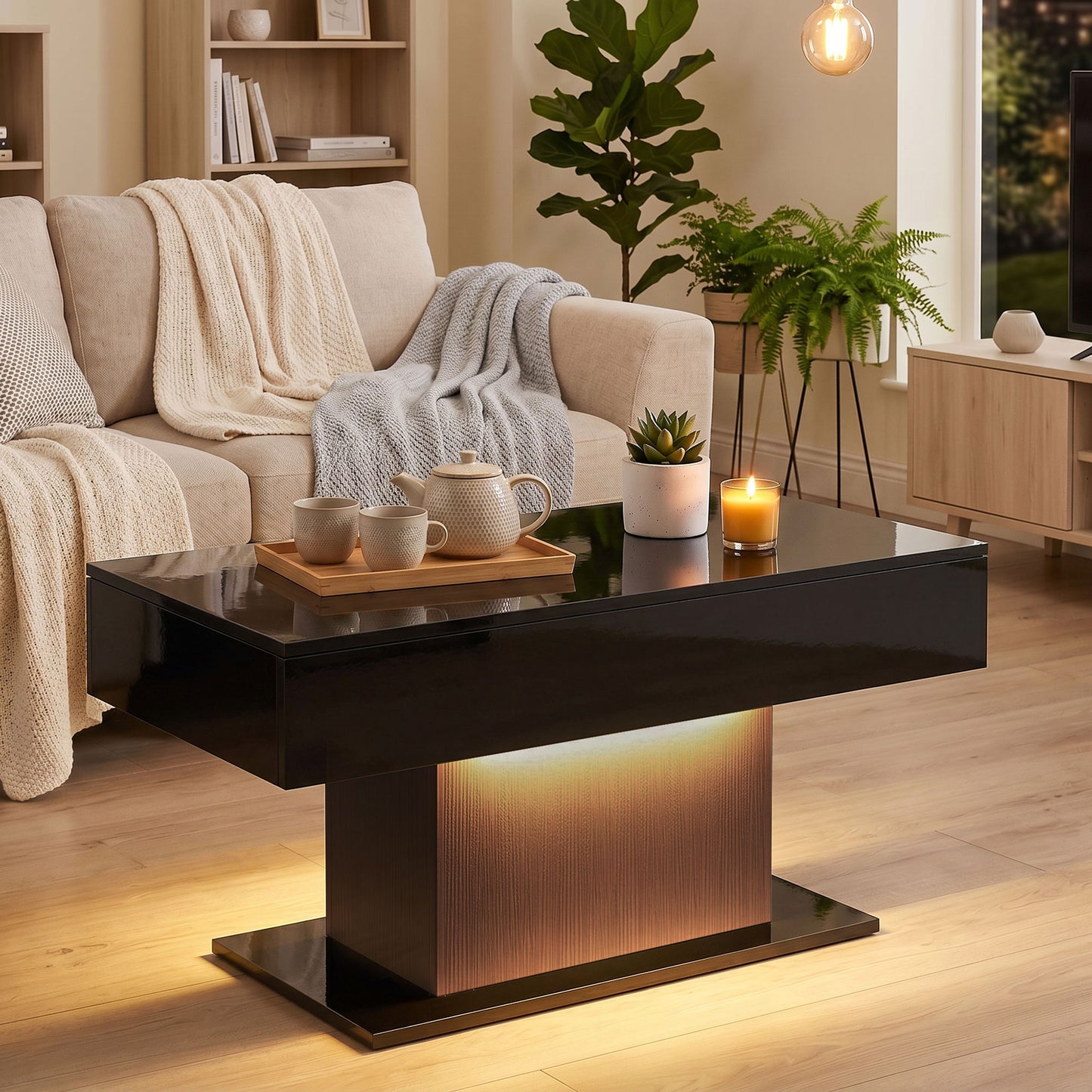 HOMCOM LED Coffee Table High Gloss Black