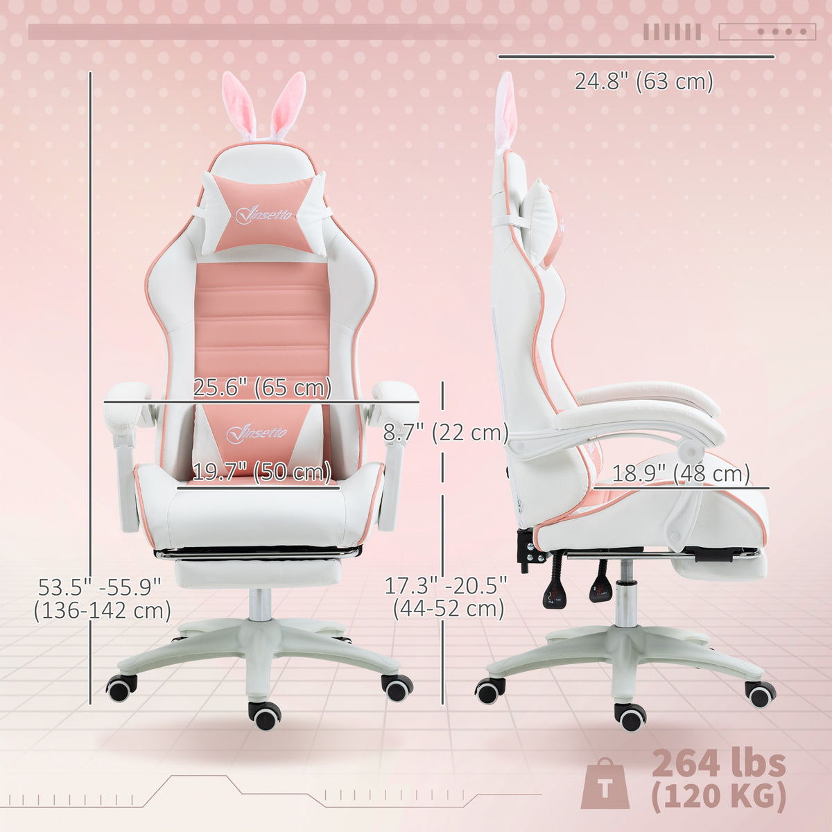Cute Racing Gamer Chair, PU Leather Gaming Chair with Footrest, Pink