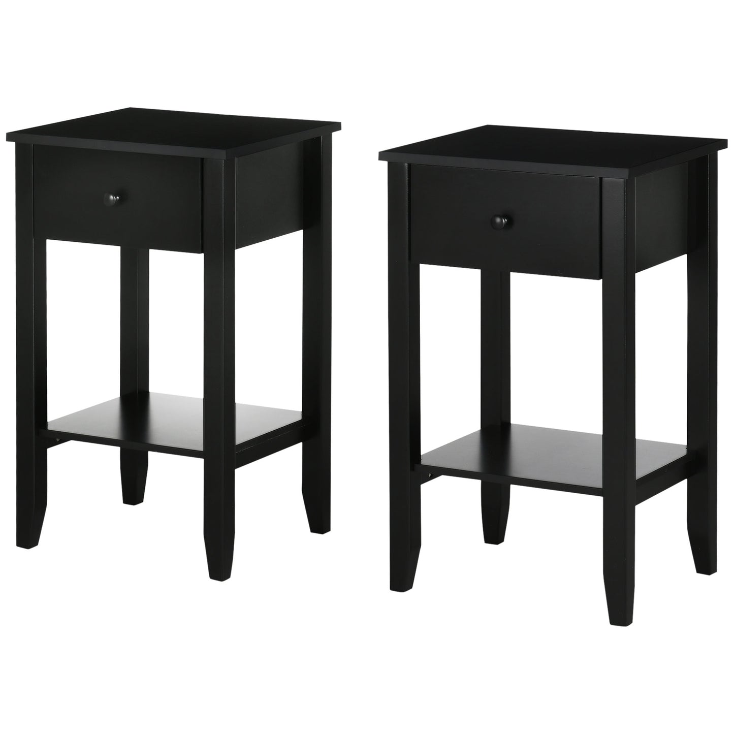HOMCOM Modern Black 2-Tier Side Table with Drawer and Open Storage Shelf