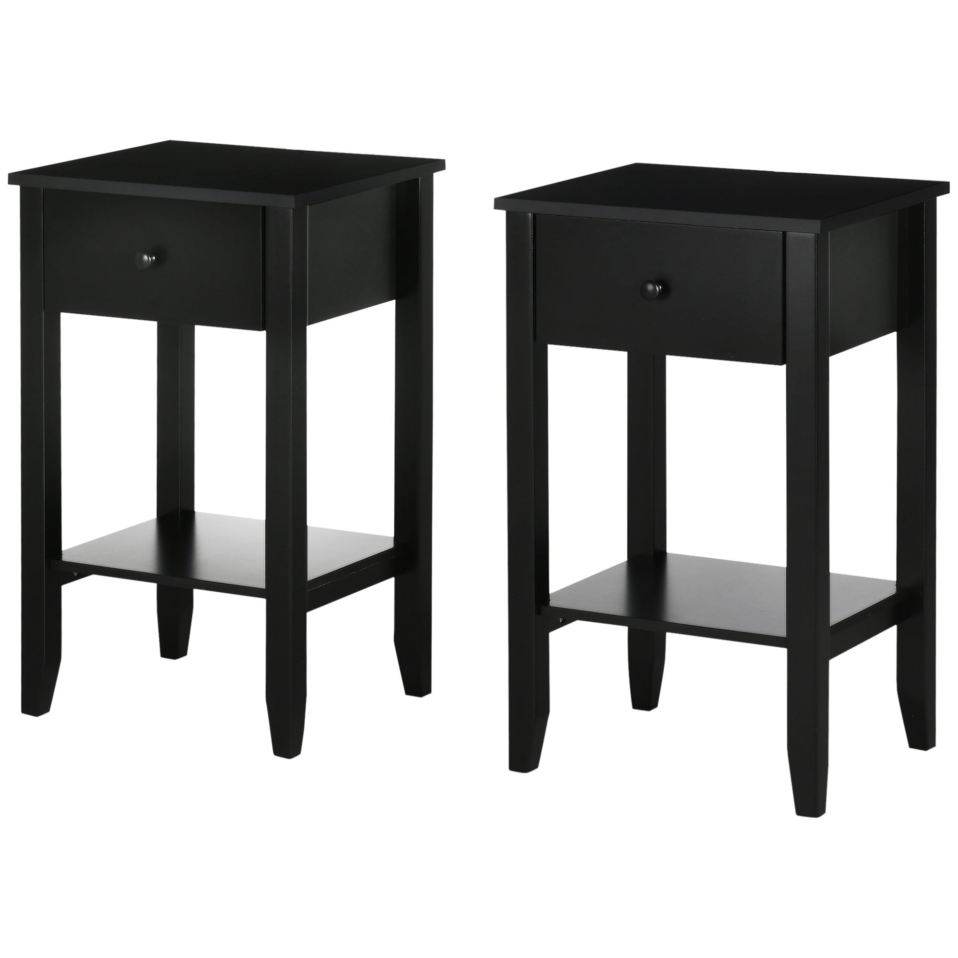 HOMCOM Modern Black 2-Tier Side Table with Drawer and Open Storage Shelf