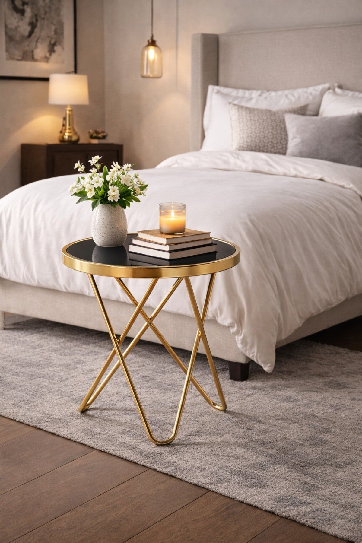 Glass Accent Table – Rose Gold