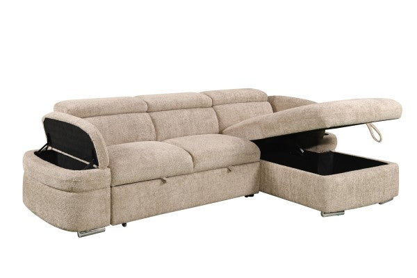 RHF Sectional Sleeper Beige Multi-Functional Pull-Out Sofa With Storage