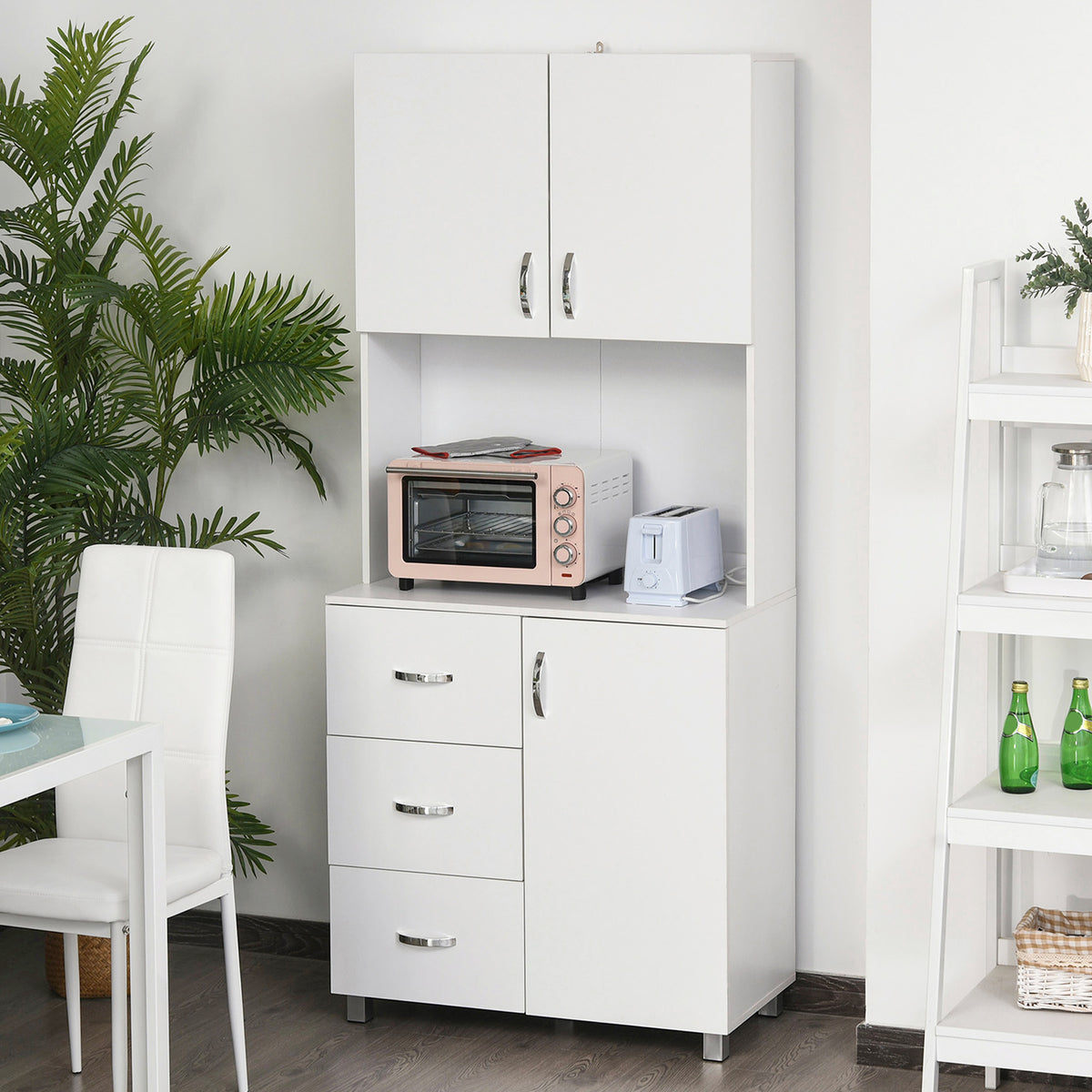 Kitchen Buffet with Hutch, 2 Cabinets and 3 Drawers – 32"W x 72"H