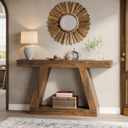 55" Console Table, Farmhouse EntryWay Sofa Table with Storage