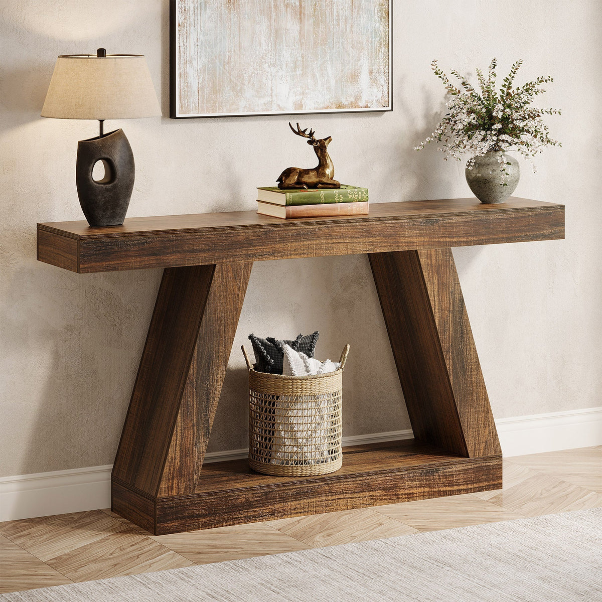 55" Console Table, Farmhouse EntryWay Sofa Table with Storage