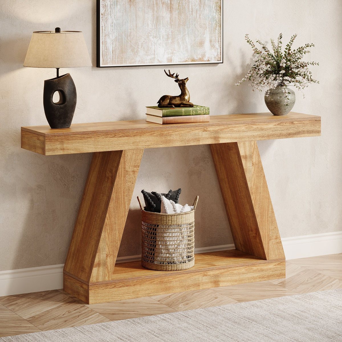 55" Console Table, Farmhouse EntryWay Sofa Table with Storage