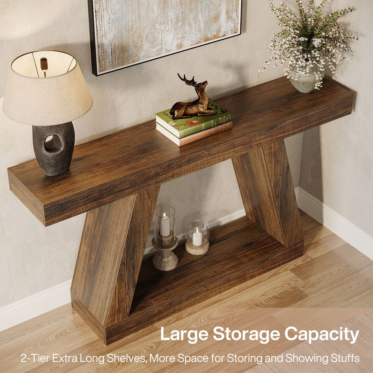 55" Console Table, Farmhouse EntryWay Sofa Table with Storage