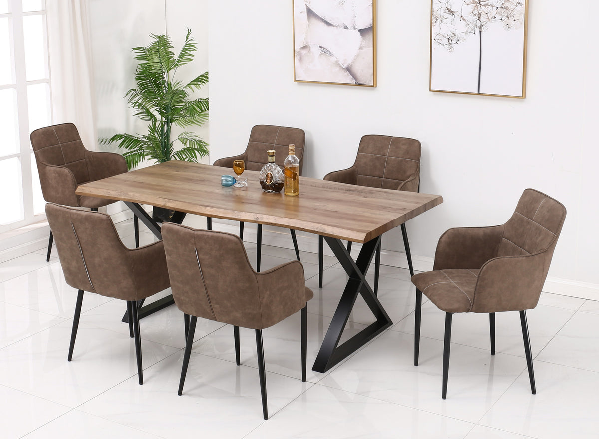 Faux Live-Edge Dining Set with Black X-Legs