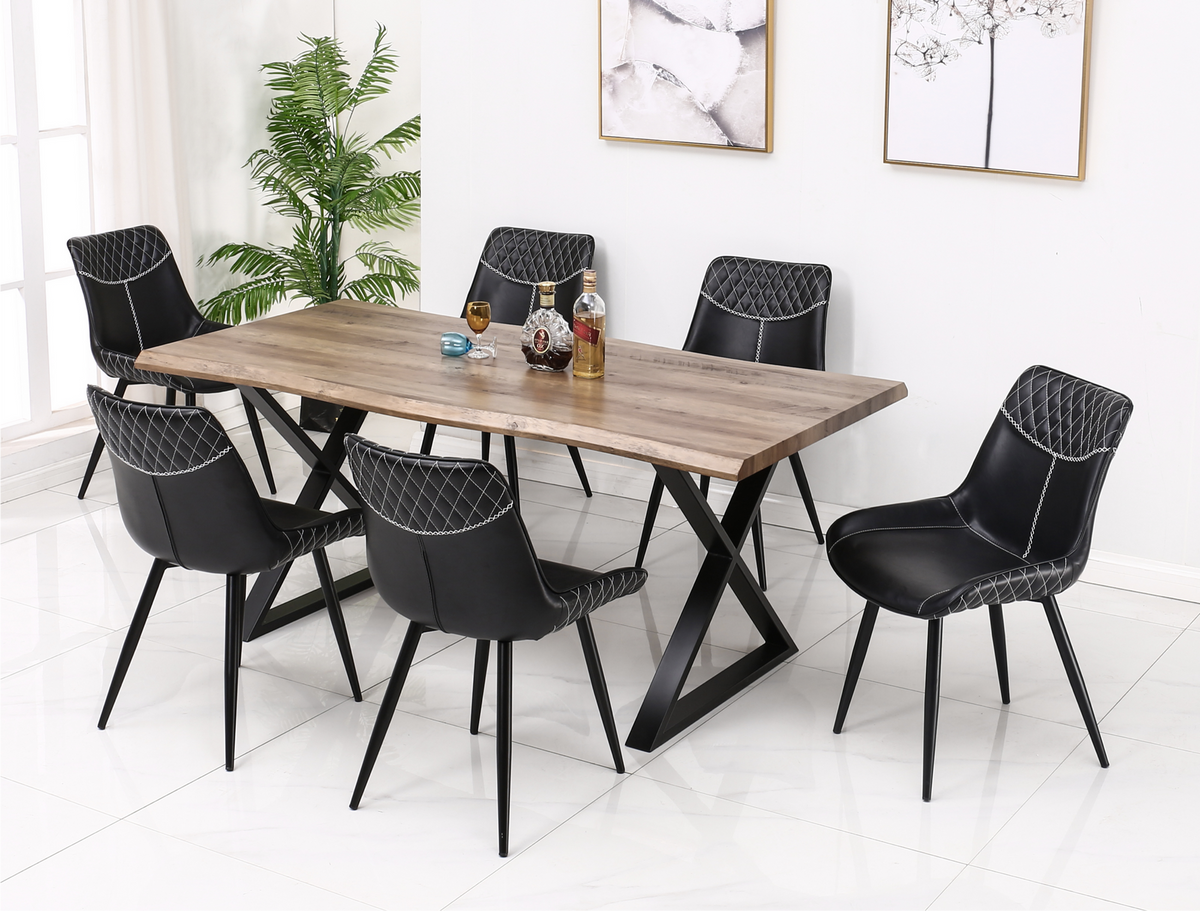 Faux Live-Edge Dining Set with Black X-Legs