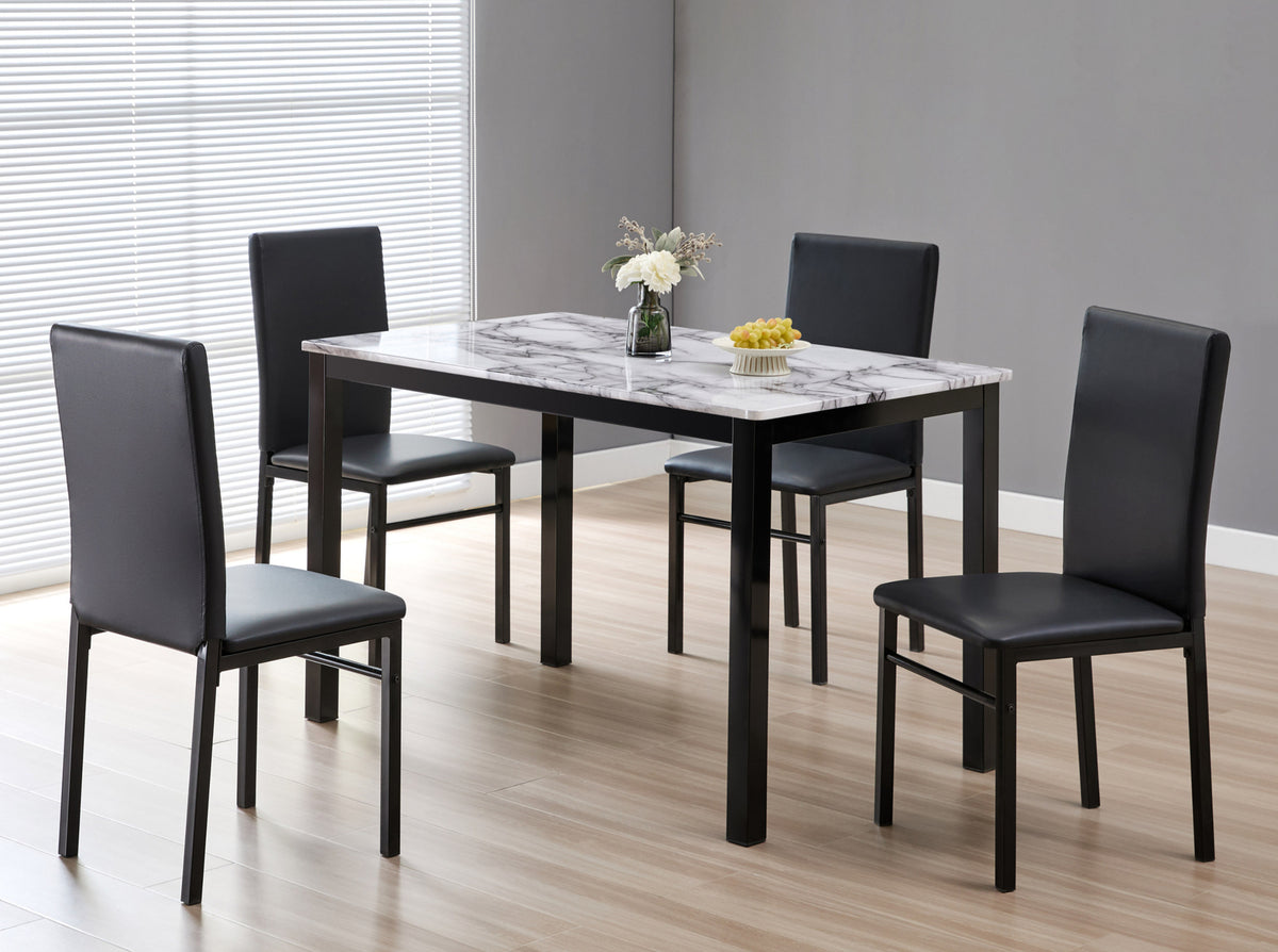 Faux Marble 5-Piece Dinette Set – Black Steel Frame