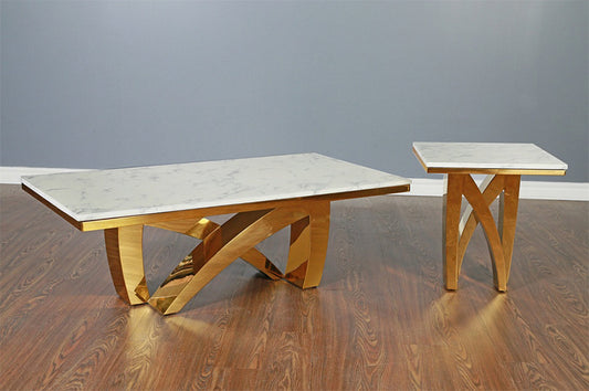 Faux Marble Coffee Table with Gold Base
