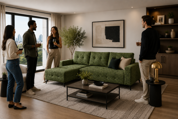 LHF Sectional Sleeper Green Convertible Pull‑Out