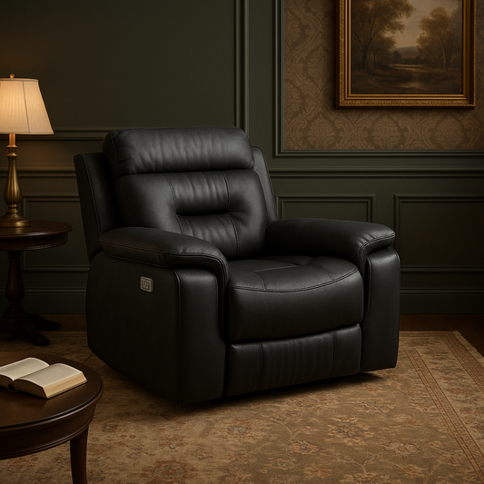 Nelson Premium Black Leather Recliner - Ultimate Comfort & Contemporary Style