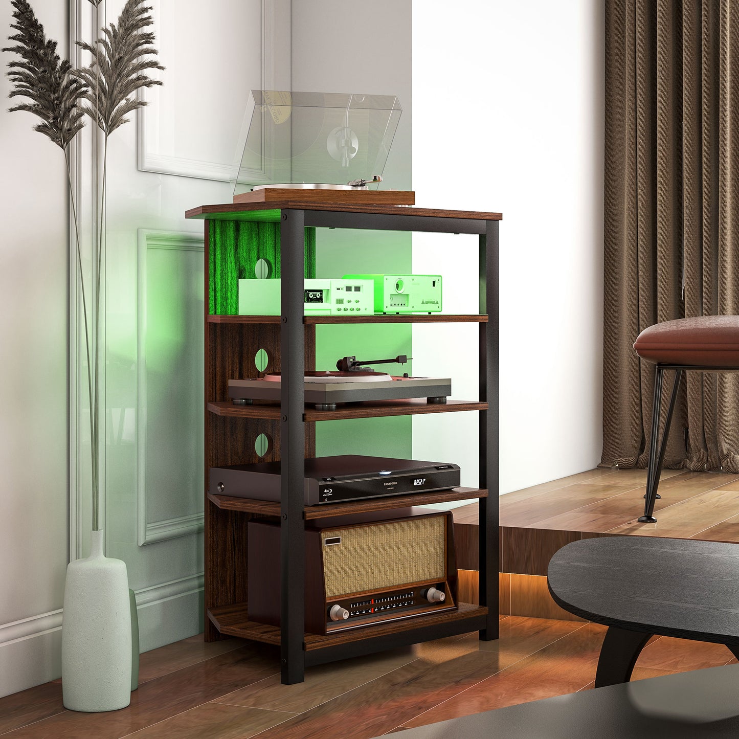 HOMCOM Modern Corner TV Stand, 4-Tier Storage, RGB LED Lights, Small Rooms