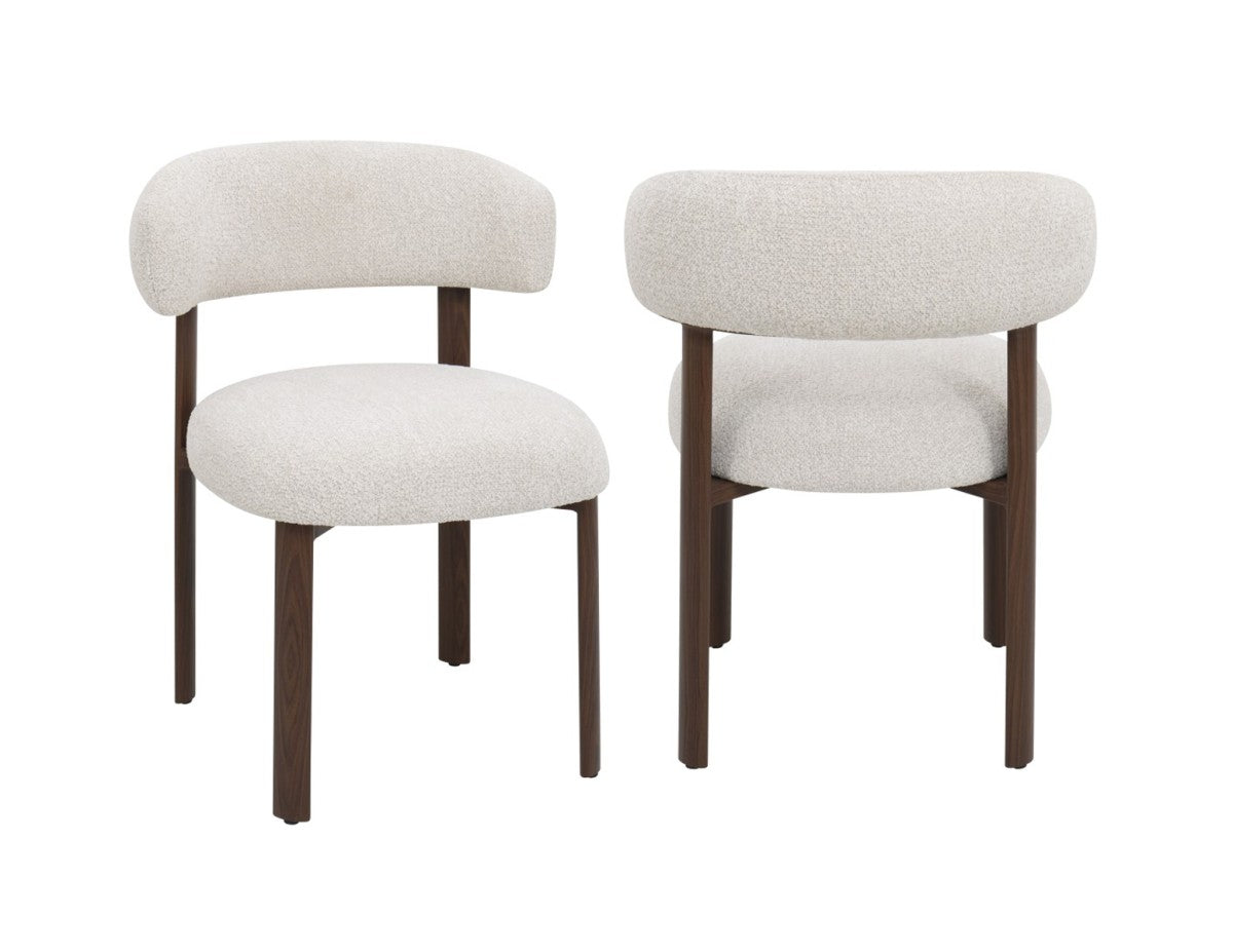 Curved Boucle Dining Chair, Set of 2 – Walnut/Beige