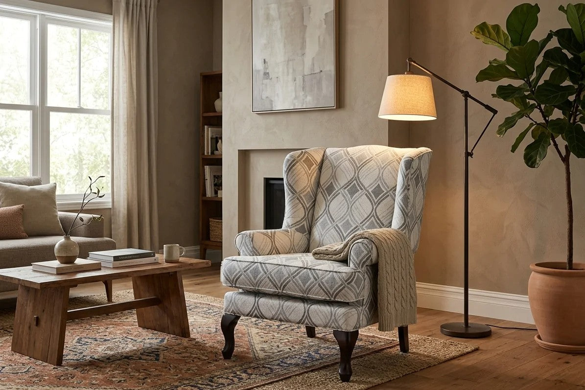 3500 Wing Custom Accent Chair in a living room