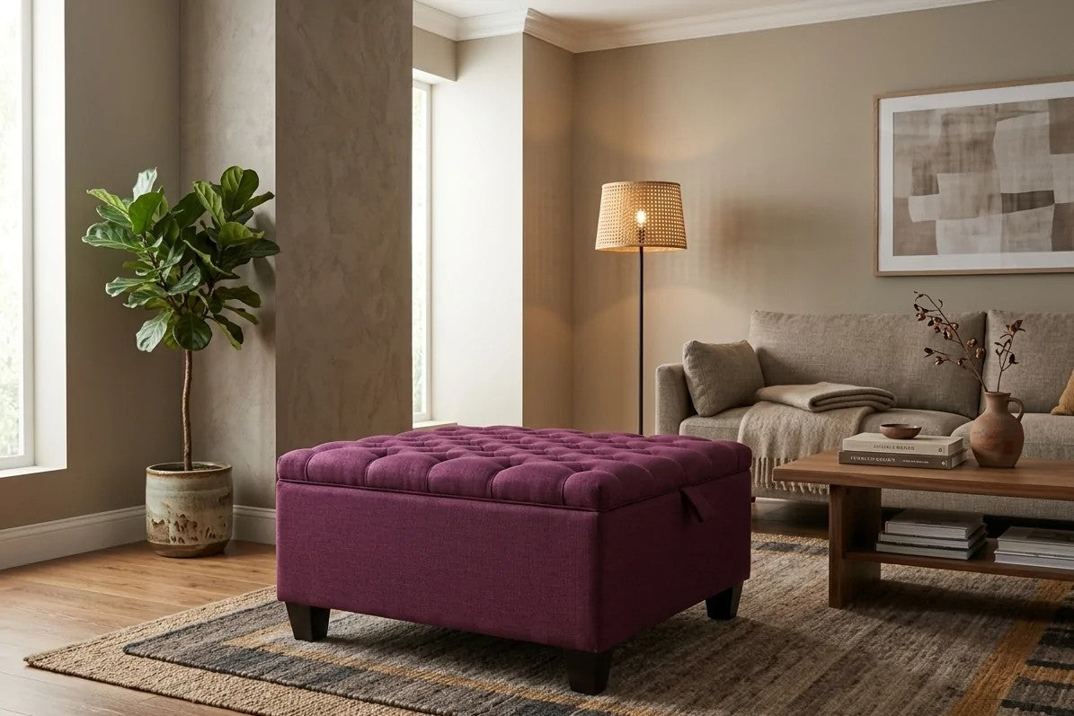 Alma Custom Storage Ottoman in a living room